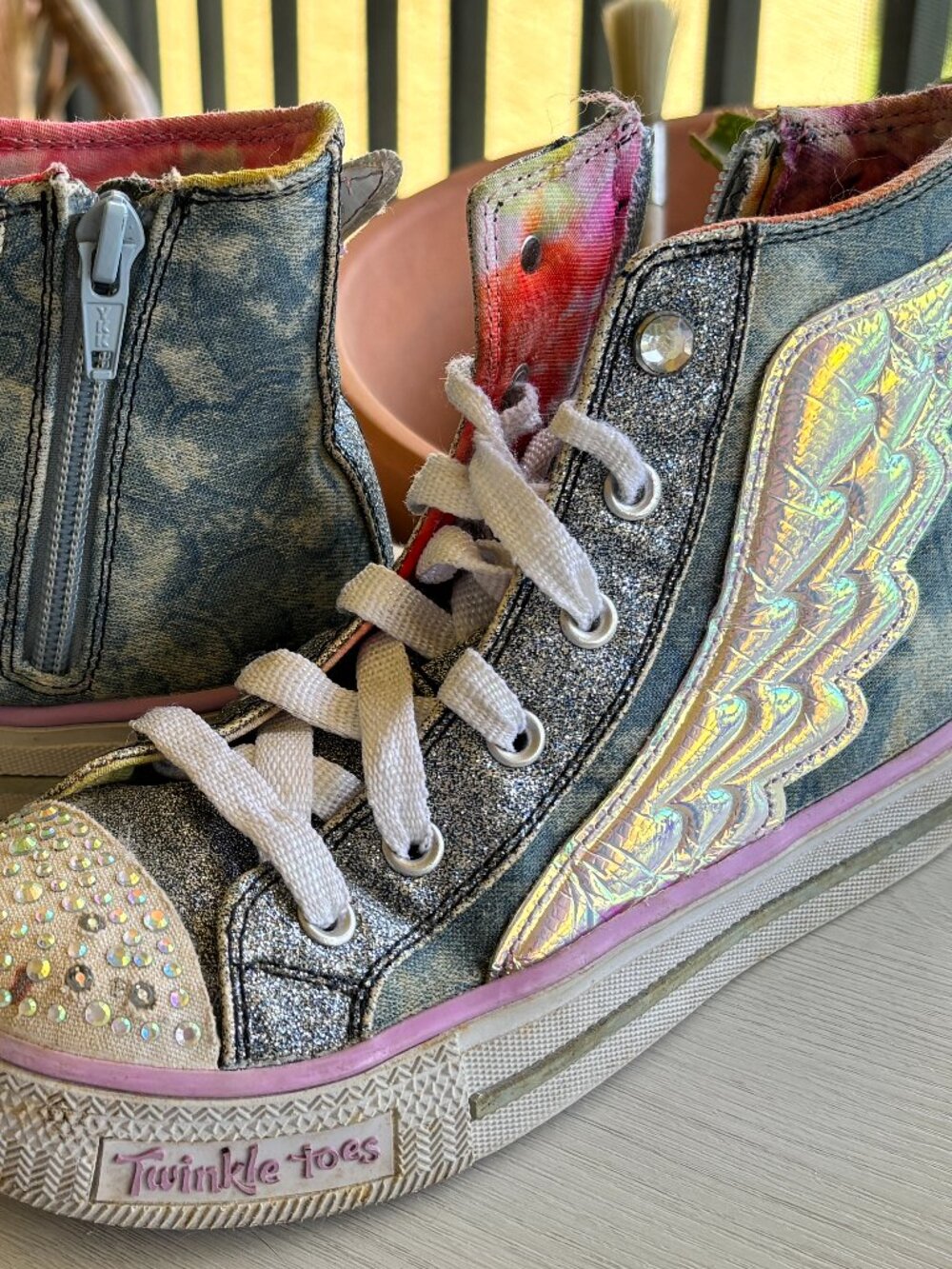 Skechers Girls' Twinkle Toes Shuffles Iridescent Flutter hightop Limited Edition